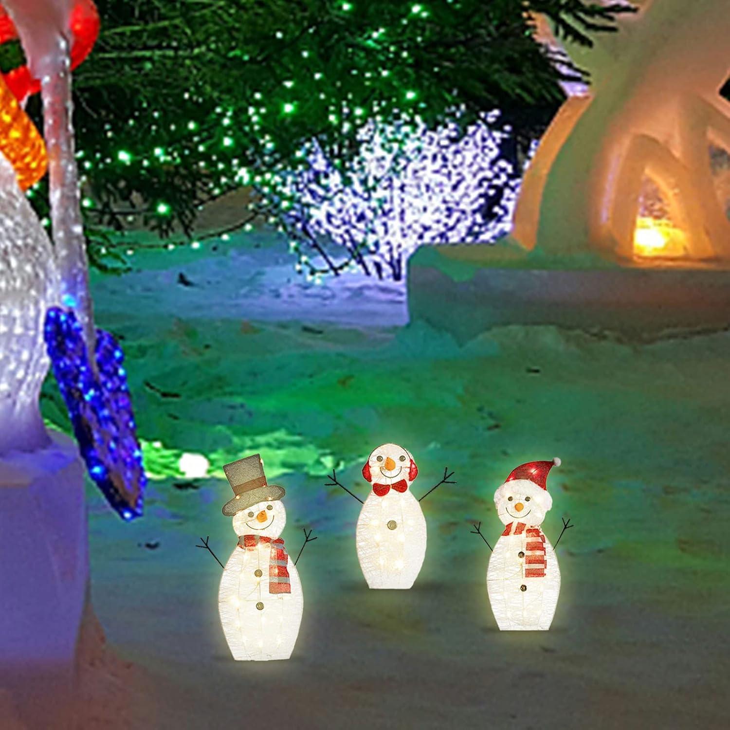 2022 Christmas Lighted Snowman Outdoor Yard Decorations, 20 Lights Pre-Lit Light Up Snowman Family with Battery Lighted, Artificial Acrylic Xmas Decorative Snowman LED Lights : Patio, Lawn & Garden