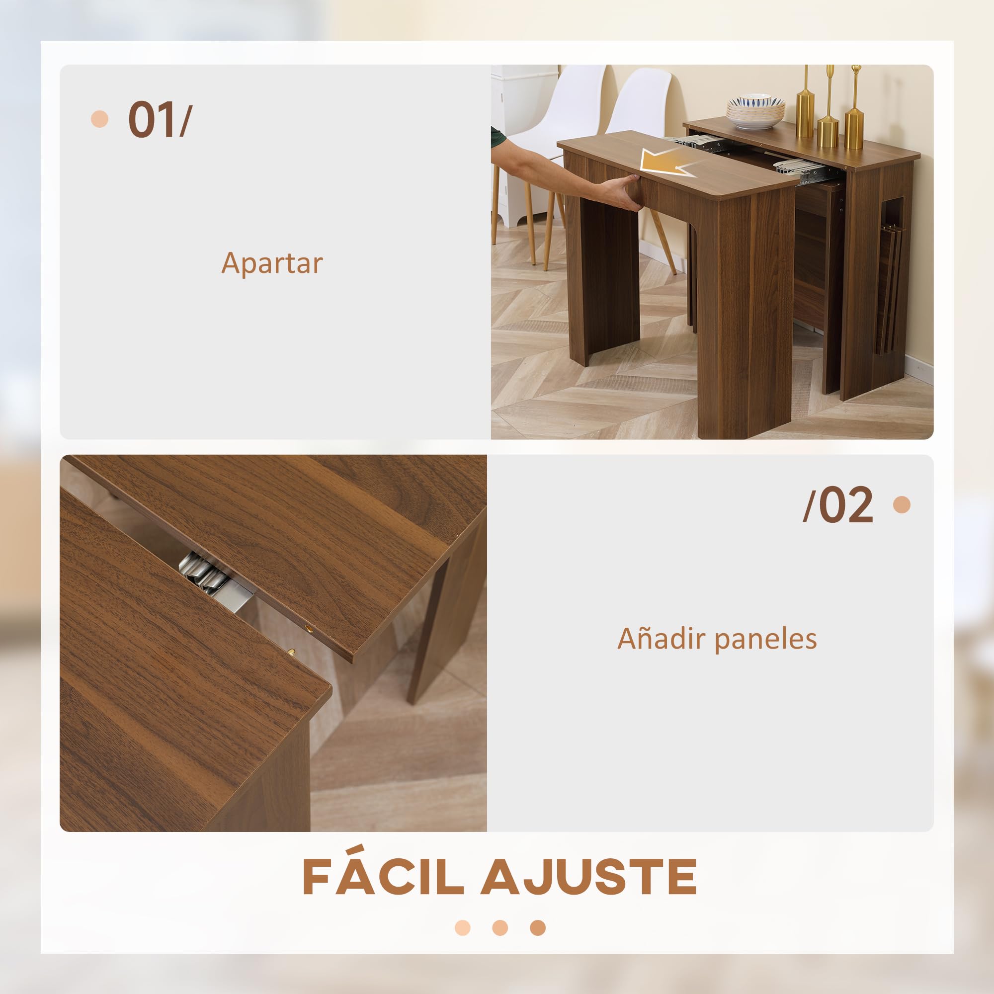 HOMCOM 23.6in-70.9in Table à Manger Extensible 6-8 pers. Brun Clair