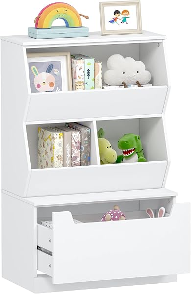 UTEX Kids Toy Storage Organizer, Bookshelf for Kids and Bookcase with Drawer, Children Open Storage Cubby for Playroom N