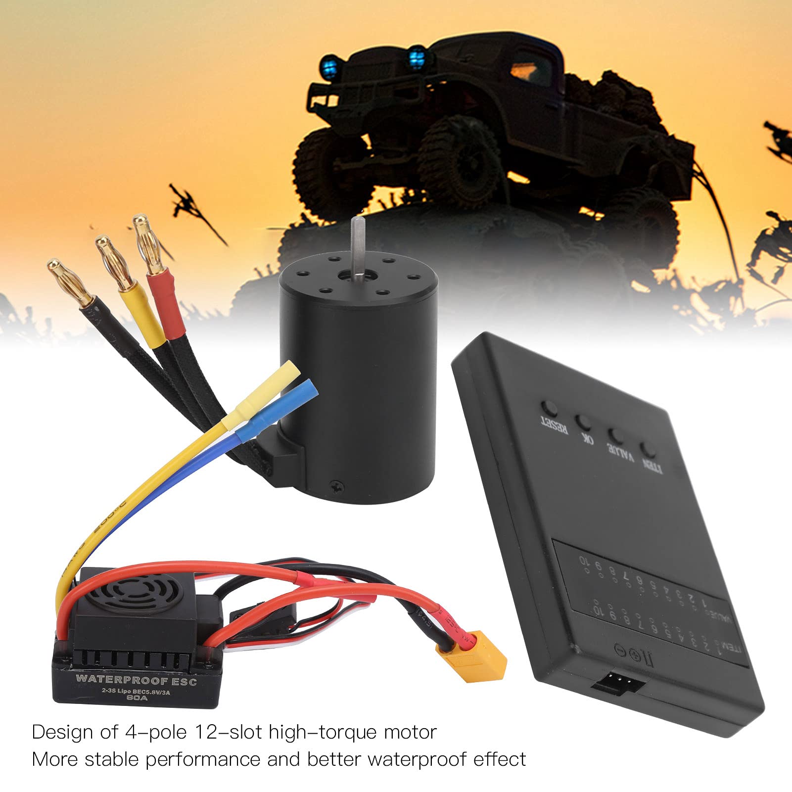 3650 4500KV Wodoodporny silnik bezszczotkowy 60A Zestaw kart programatora ESC do samochodu 1/8 1/10 RC