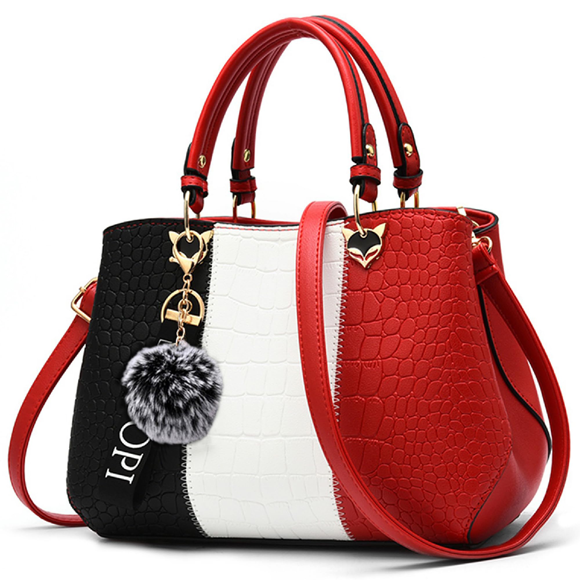 VARLIVOO Damen Handtasche Schultertasche Frauen Umhängetasche Taschen Wasserdicht Krokodilmuster PU Leder Henkeltaschen Rot A