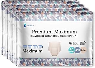 Because Premium Maximum Plus Pull Up Underwear for Women - Absorbent Bladder Protection with a Sleek, Invisible Fit - Beige, Small-Medium - Absorbs 4 Cups - 80 Count
