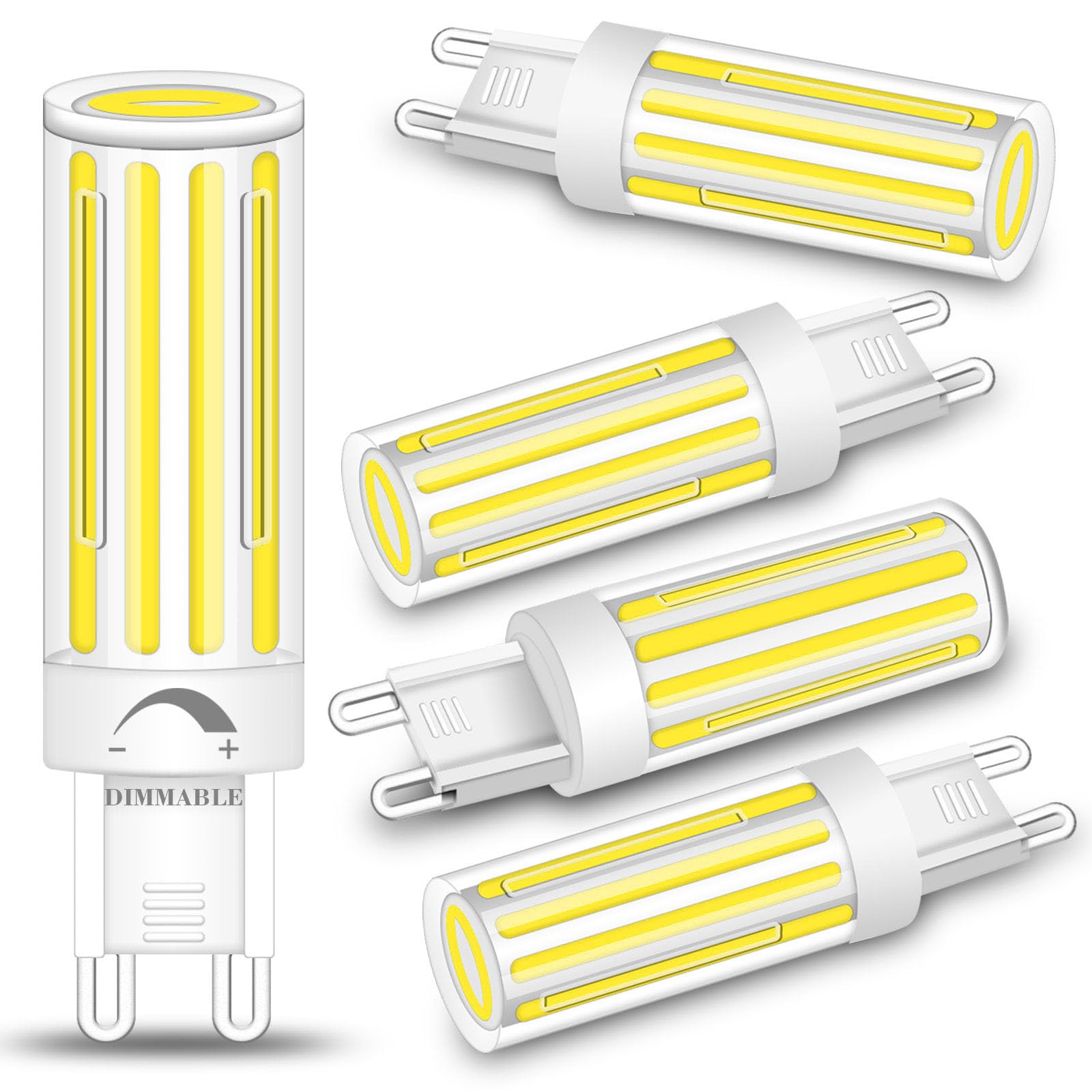 ZHENMING COB Dimmbare G9 LED Lampe 70W - 80W Halogenlampe Ersatz,Kaltweiss 6000K 8W G9 Glühbirne 700 LM, kein Flackern, 360° Abstrahlwinkel, AC 220-240V, Enegiesparende kleine Birne, 5er Stück