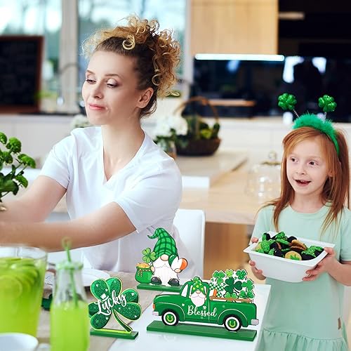 Miniatura 6 de Tiamon 6 letreros de mesa del día de San Patricio, decoración de centro de mesa de la suerte irlandesa, letrero de madera de gnomo de trébol,