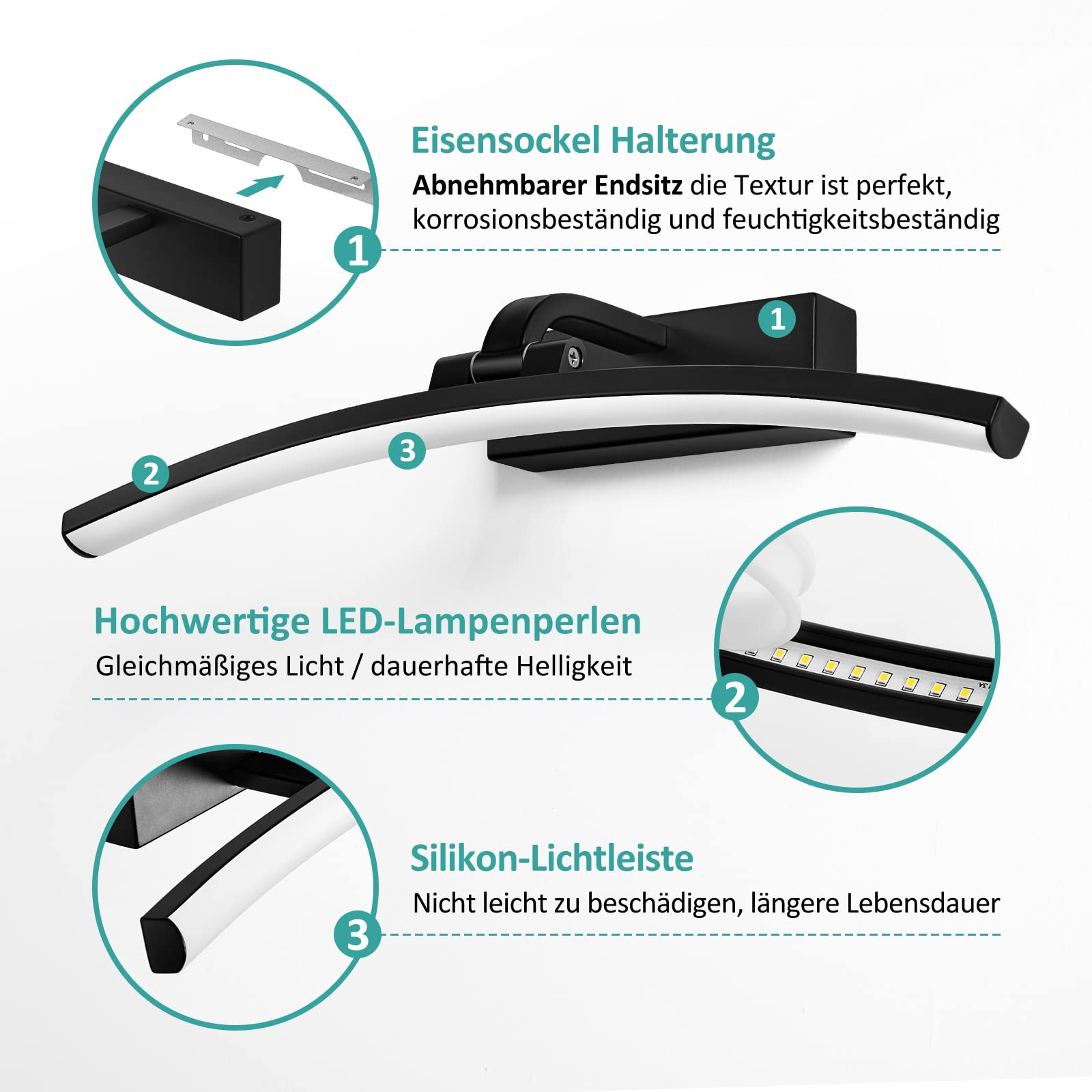 EMKE LED Spiegelleuchte Spiegellampen für das bad spiegelleuchte badezimmer 40cm, 180° drehbar spiegelleuchte led BadSpiegelschrank Beleuchtung 4000K, einfache Installation Schrankleuchte(Schwarz)