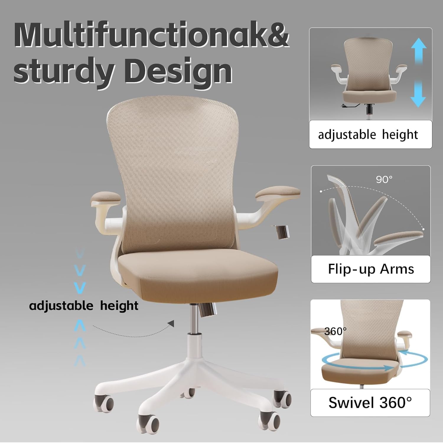 Ergonomic Office Chair with Adjustable Lumbar Support & Flip-Up Armrests - High Back Computer Desk Chair with Thickened Seat Cushion, Rolling Wheels for Home/Office Study Work - Image 5