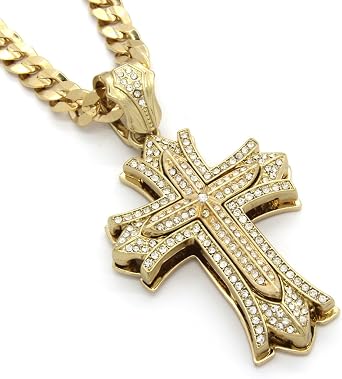 Mens Gold Tone Large Thick Cross 
