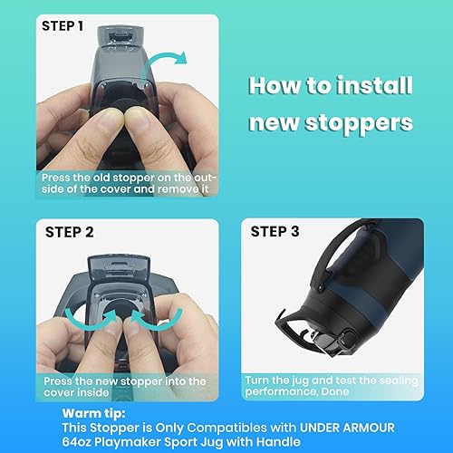 Miniatura 4 de BOSORIO Paquete de 4 tapones compatibles con Under Armour Playmaker - Botella de agua deportiva de 64 onzas con asa, parte de sellos de repuesto de