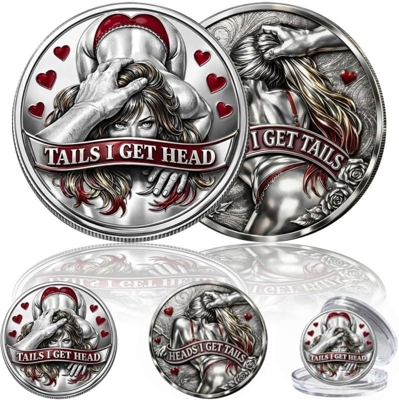 Heads I Get Tail/Tails I Get Head Commemorative Coin, Funny Heads and Tails Challenge Coin, Double-Sided Lucky Token for Date Night Ideas, Humor Prank Gift for Couples, Collectors A