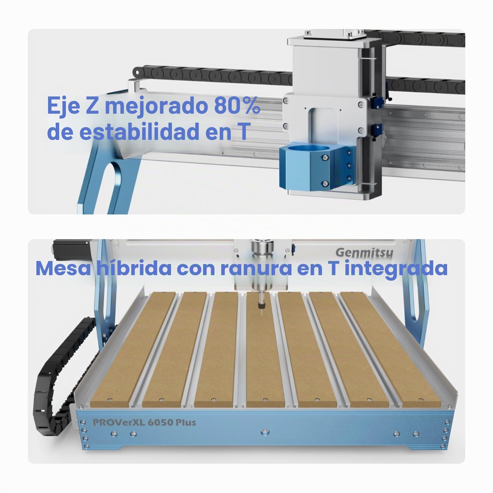 Máquina CNC Genmitsu PROVerXL 6050 Plus+ Enrutador Compacto 710 W, control GRBL, fresadora CNC de corte de 3 ejes, mesa híbrida, área de trabajo 600 x 500 x 115 mm