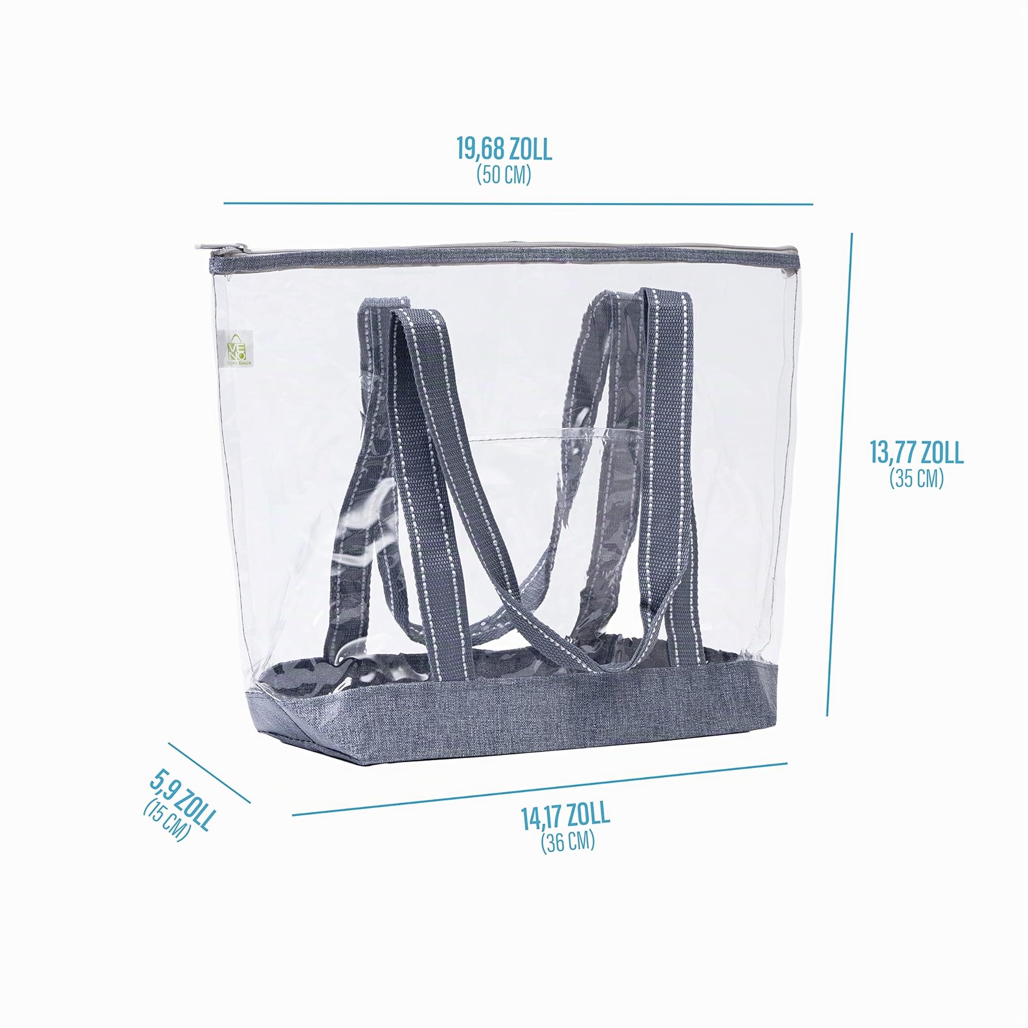 VENO 2er Pack Durchsichtige Tasche mit Reißverschluss und Fronttasche, Wiederverwendbar Transparente PVC-Tasche für Arbeit Stadion Strand Pool Konzert Wasserpark Outdoor