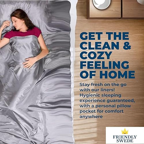 Vista 12 de The Friendly Swede Forro para saco de dormir: saco de dormir ultraligero de poliéster o microfibra para clima frío; sábanas finas de viaje