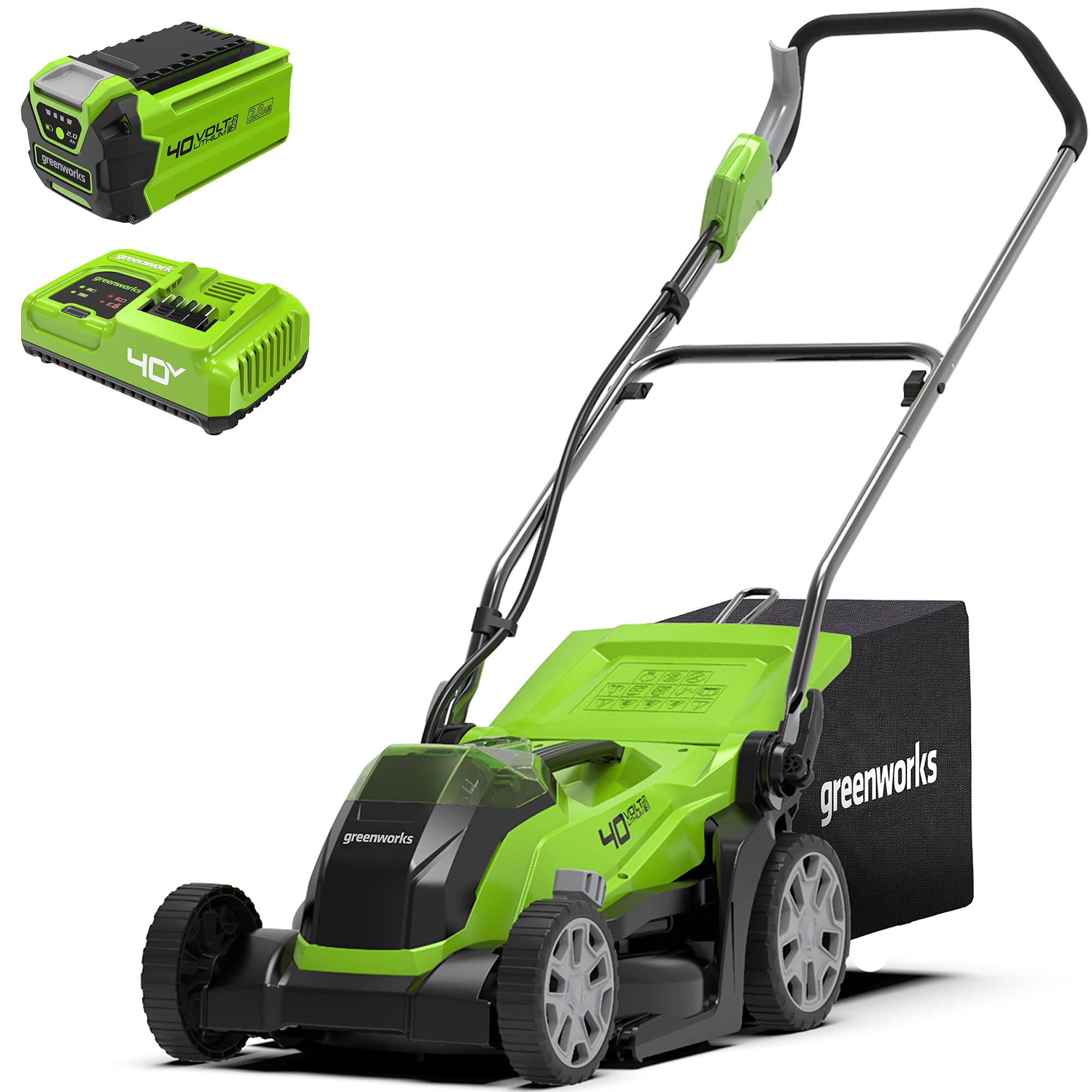 Greenworks 40V Cordless Lawnmower for Lawns up to 400m², 35cm Cutting Width, 40L Bag PLUS Two 40V 2Ah Batteries & One Charger, 3 Year Guarantee-G40LM35K2X, Green — view 13