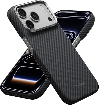 PITAKA iPhone 18 Pro Case, Ultra Thin, MagSafe Compatible, Aramid Fiber, Prevents Yellowing Flotation Craft, Full Coverage, Shockproof, iPhone Case, Thin, Stylish, Ultra-Slim Case 600D, Black/Gray
