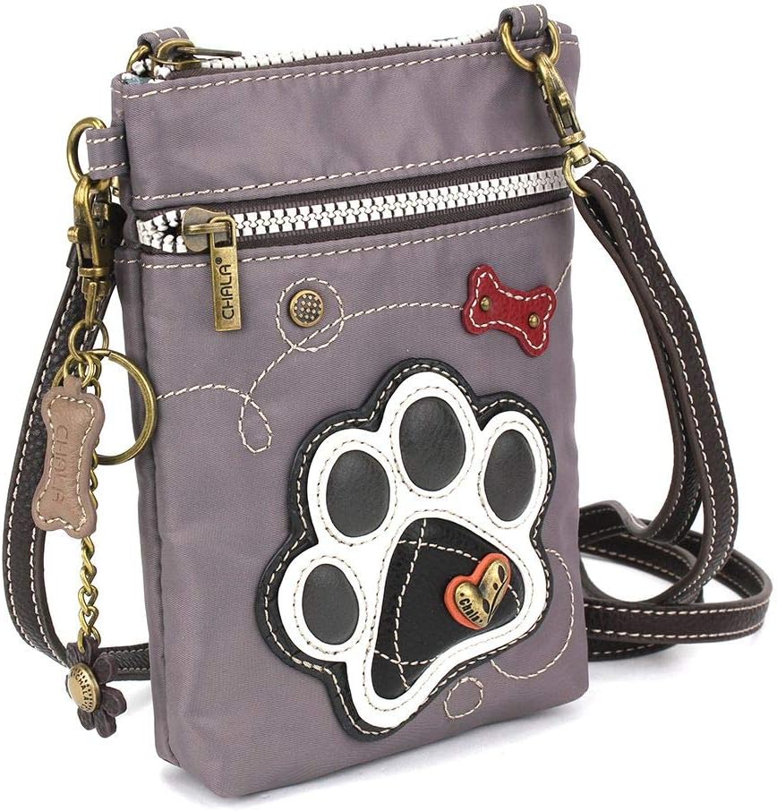 Chala Group Chala Handbags Paw Print Venture Cellphone Crossbody Handbag RFID Protected Dog Mom, Gray
