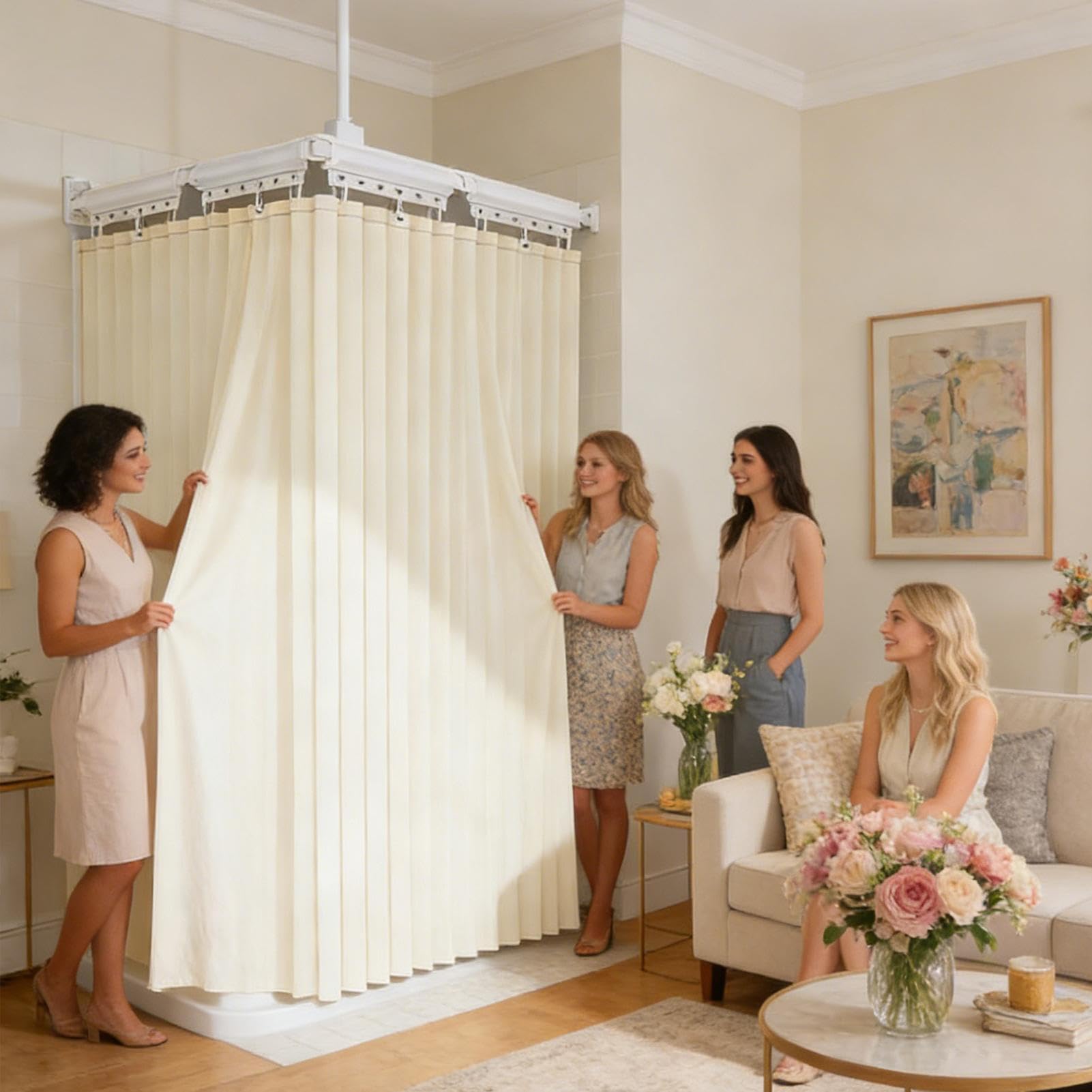 Cortinas de ducha plegables de fijación de pared ajustable sin taladrar | Ducha Barras Para Baño Apartamento Casa Hotel Dormitorio Interior