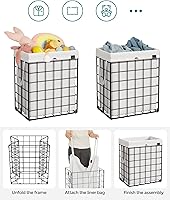 Vista 74 de SONGMICS 29 Gal. (110L) Laundry Basket, Laundry Hamper, Collapsible Clothes Hamper, Removable and Washable Liner, Metal Wire Frame, for Bedroom