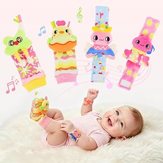 Rattle Socks for Babies 0-6 Months, Baby Wrist Rattles Set