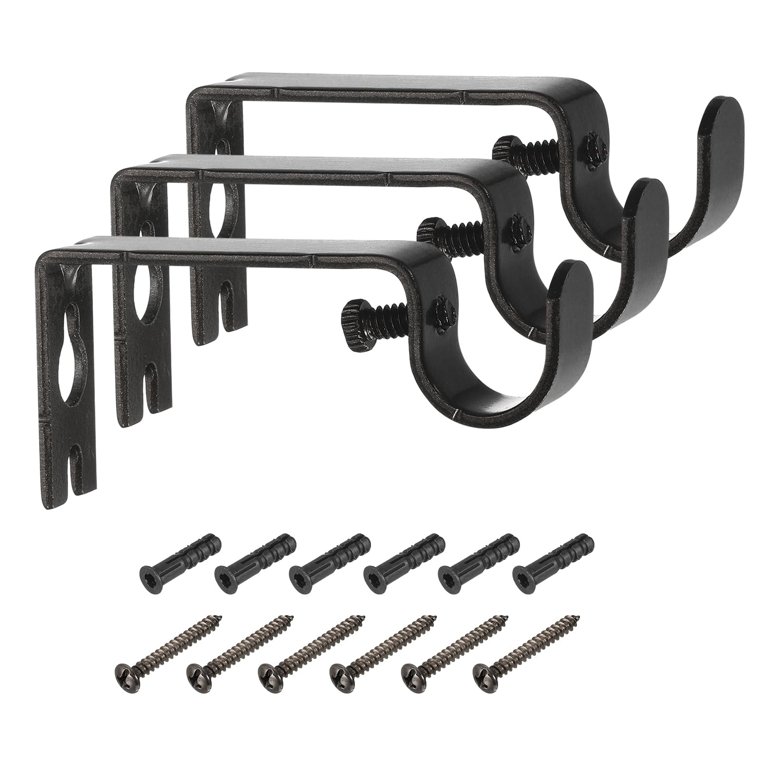 uxcell 3Pcs Curtain Rod Brackets, Drapery Hanging Rod Holders Wall Bracket Hook Wall Mount Home Office, Black