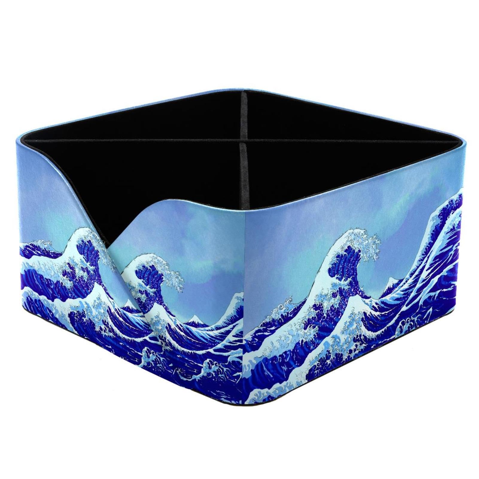 KengjuTesu Japanese Sea Waves Desktop Organizer Pen Holder, Rectangular Pencil Cup for Office, Study and Makeup Stations