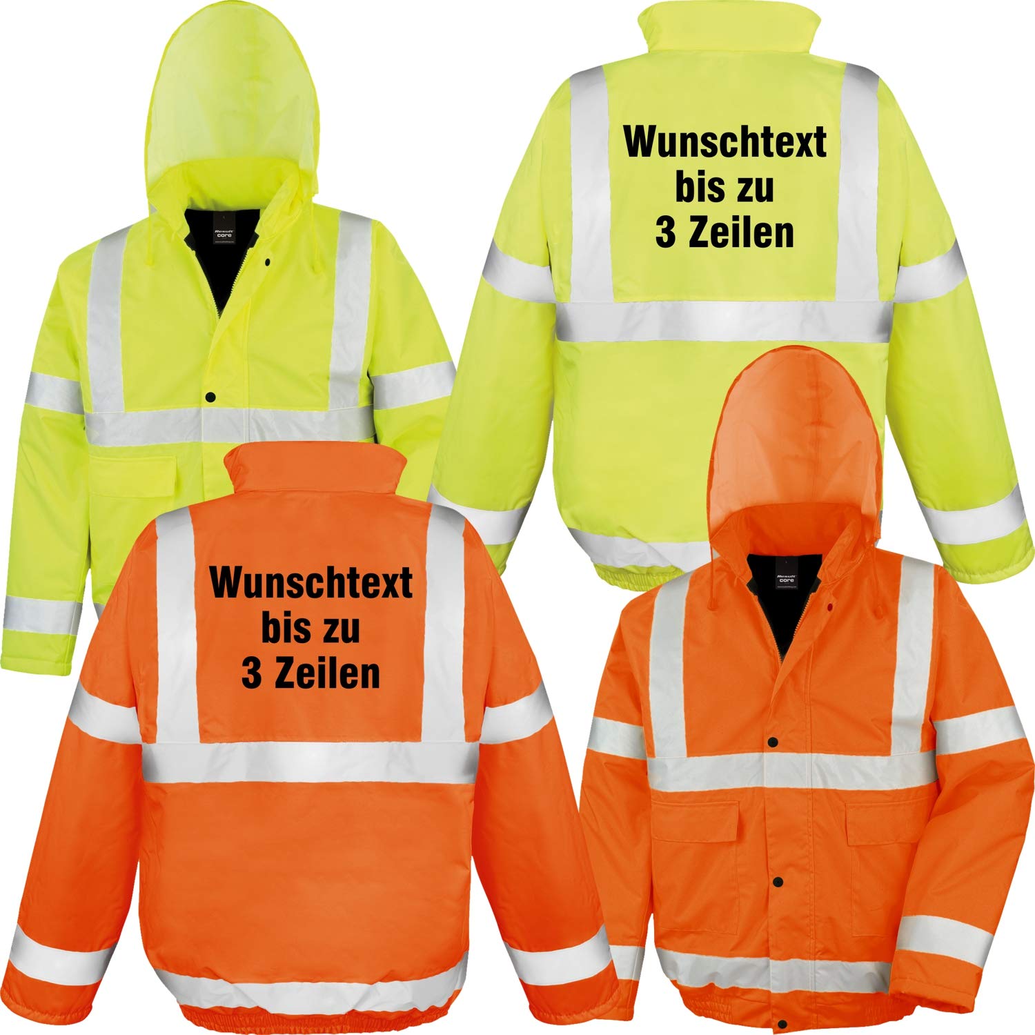 Nashville print factory Wetterfeste gefütterte Sicherheitsjacke Arbeitsjacke mit Kapuze bedruckt mit Ihrem Wunschtext | Rückendruck