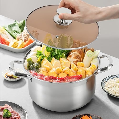 Miniatura 8 de Olla con tapa de vidrio, Olla de acero inoxidable de 3.17 cuartos de galón, Olla de inducción de sopa, Olla de inducción de ollas de cocina para