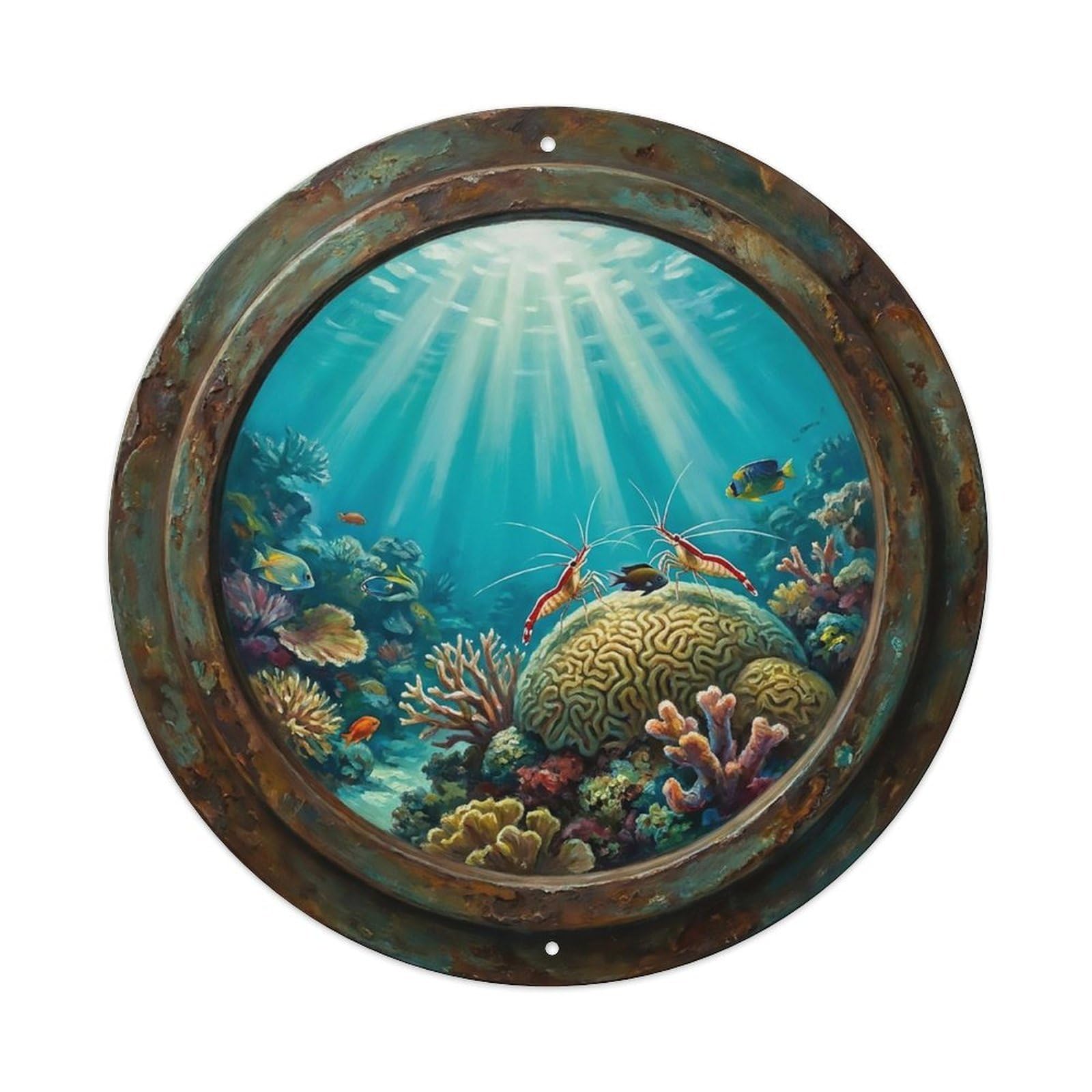 Vintage Porthole Cleaner Shrimp Station Ship Window Undersea Deep Sea Metal Tin Sign