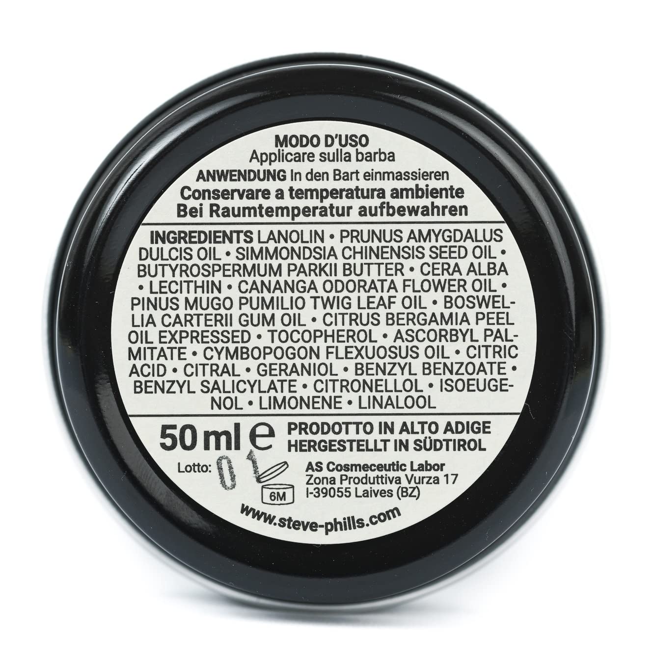 Steve & Phill's Balsamo barba, 50ml - Balsamo per la cura della barba a base di cera d'api, olio di jojoba e olio di pino mugo per una barba liscia e morbida - Qualità artigianale Made in Alto Adige
