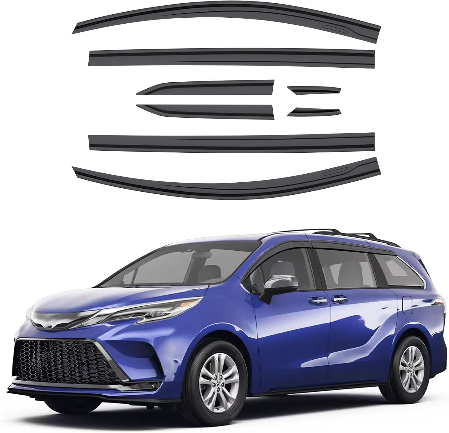 ACLONG Black Rain Guards Fit for Toyota Sienna 2021 2022 2023 Tape-On Side Shatterproof Window Visor Window Deflectors, Rain Visors, 8-Piece Set Fit for Toyota Sienna 2021-2023 TapeOn