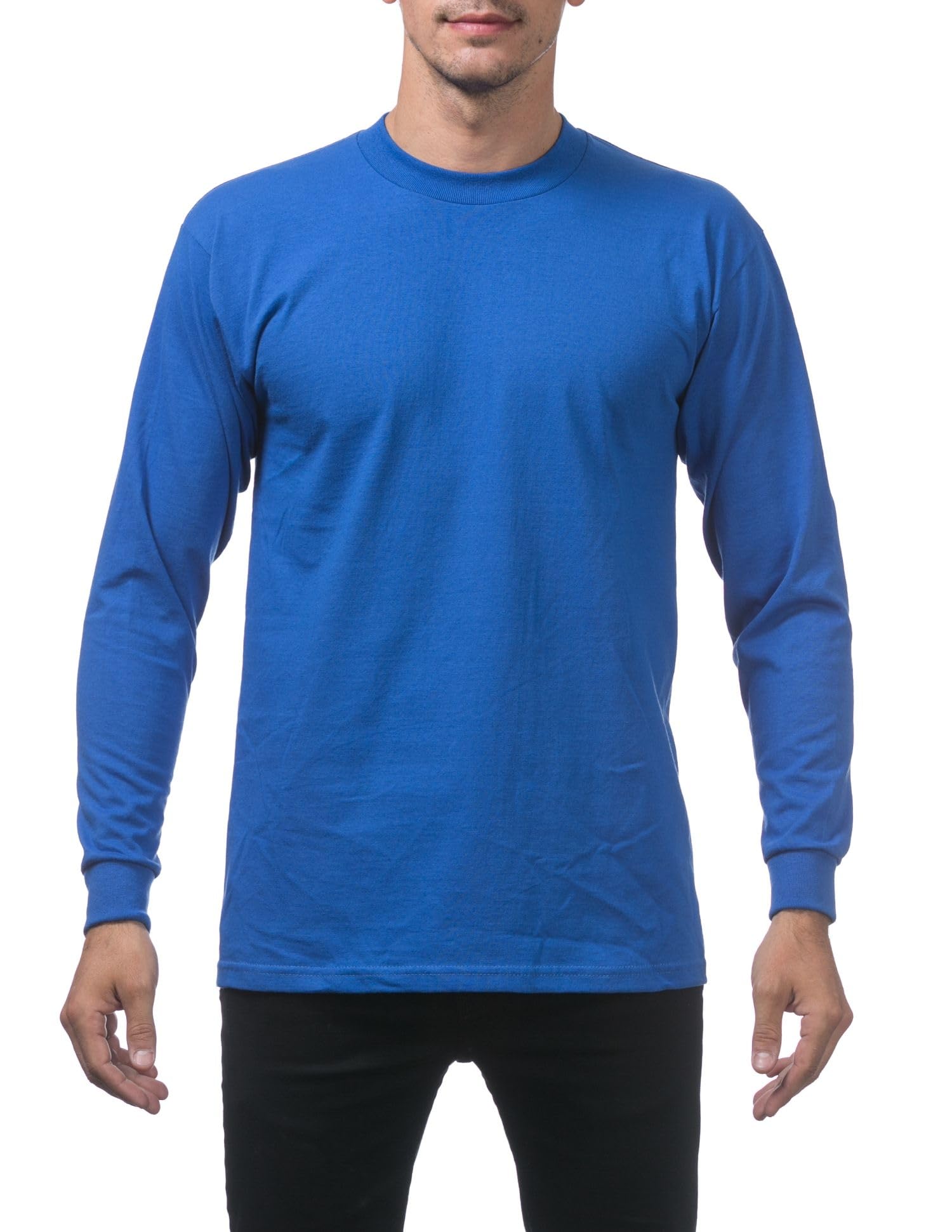 Pro Club Men's Heavyweight Cotton Long Sleeve Crew Neck T-Shirt, Royal Blue, Medium