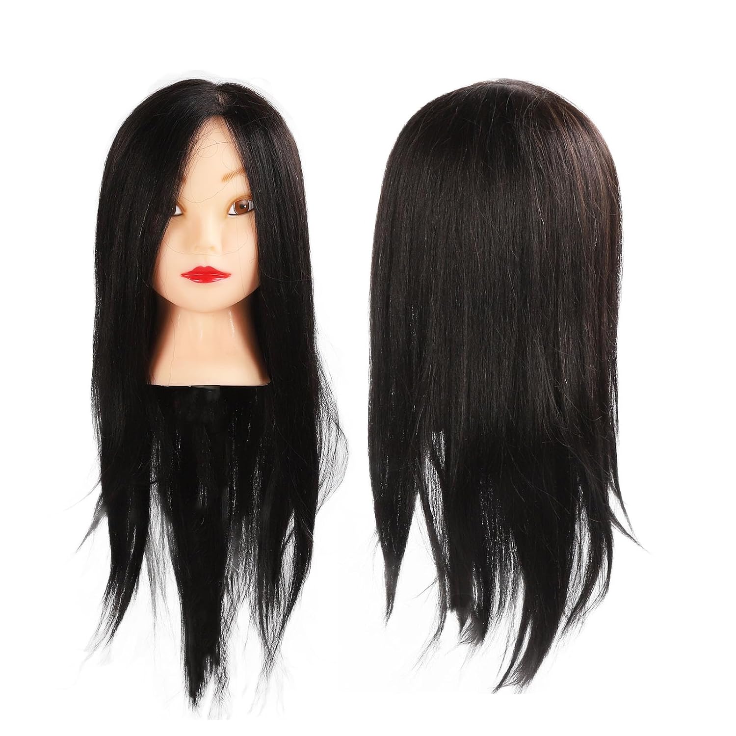 Black Hair Mannequin Head with Stand Multi Functional Braiding Manikin for Hair Styling Practice, Suitable for Weddings