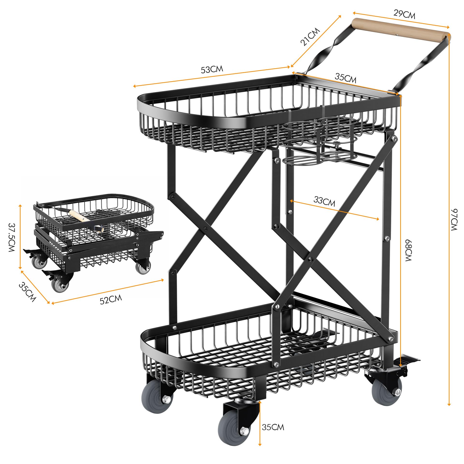 Mimoke Chariot de barbecue d'appoint avec table de barbecue avec roulettes, pliable en acier au carbone - Table d'appoint de jardin pour l'extérieur, les voyages, les courses (taille moyenne)