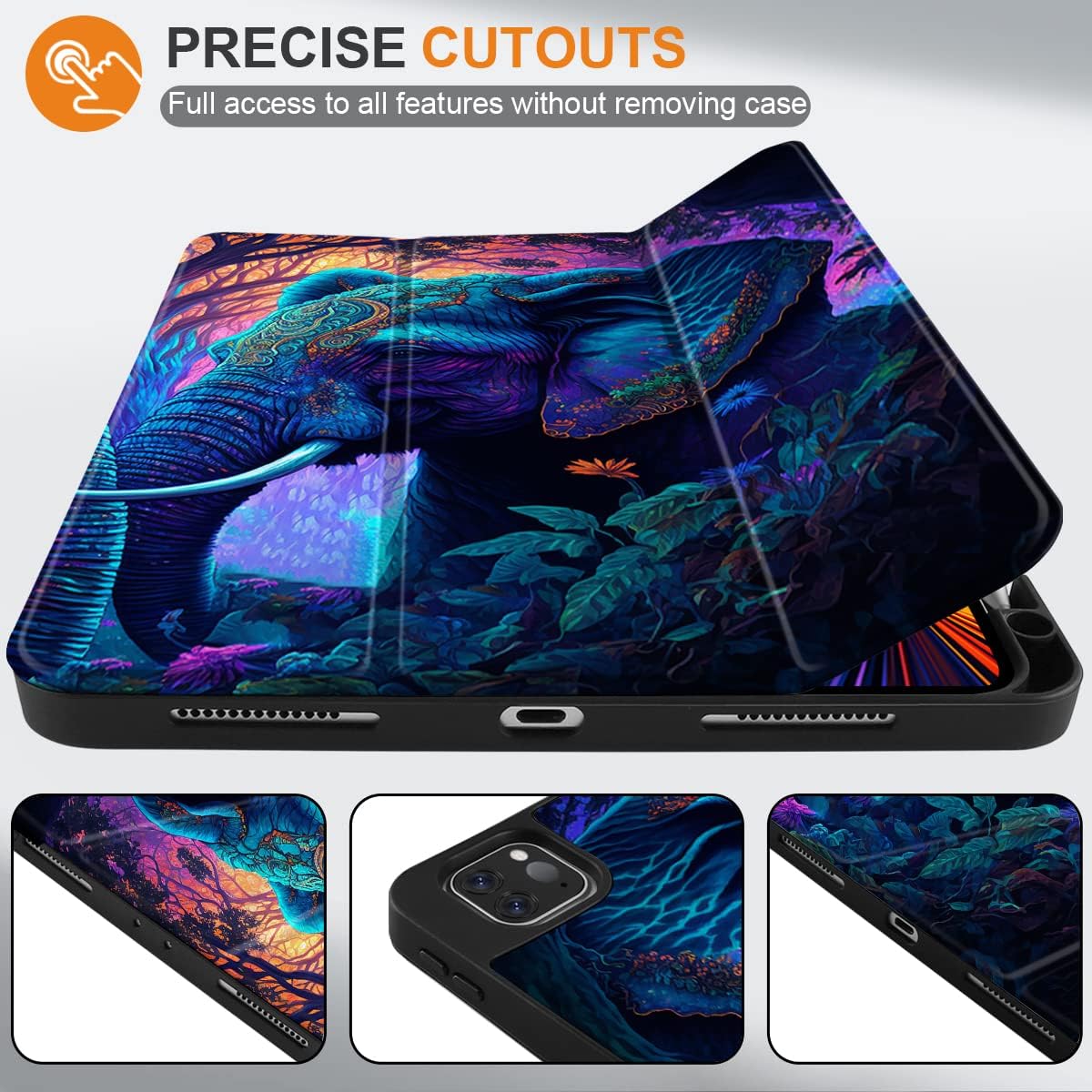 MEEgoodo Case for iPad Pro 12.9 Case M2 6th/5th/4th/3rd Generation 2022 2021 2020 2018, Protective Tablet Cover with Soft Back Shell for Kids, Elephants - Image 2