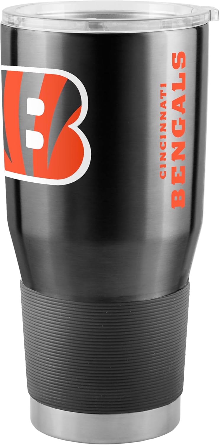 Team Fan Apparel NFL 30oz Gameday Stainless Steel Tumbler, Insulated For Hot & Cold, Slider Lid, Silicone Grip, Officially Licensed (Cincinnati Bengals - Black)