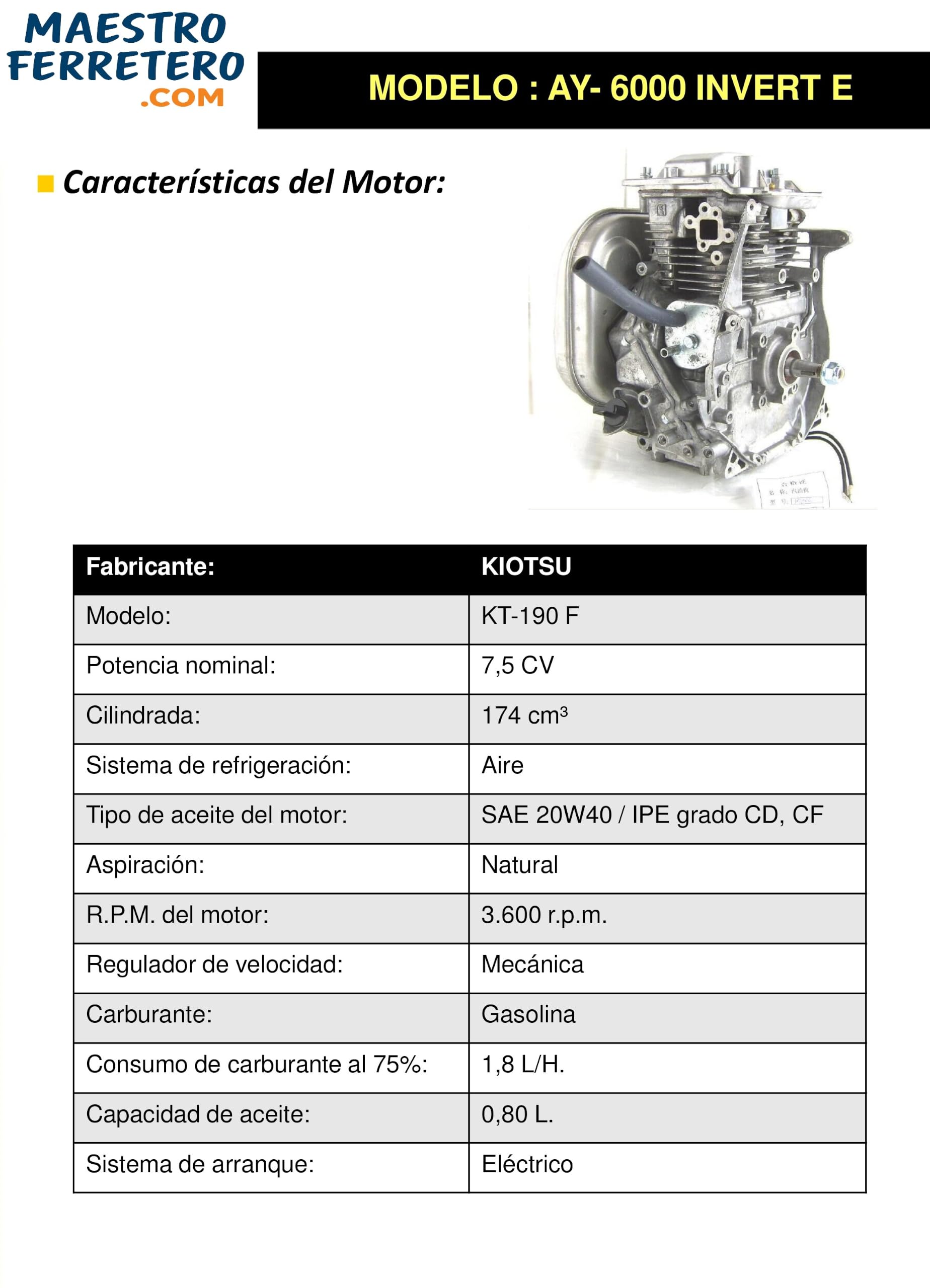 Generador Inverter AY-6000 con Arranque Eléctrico - Maestro Ferretero