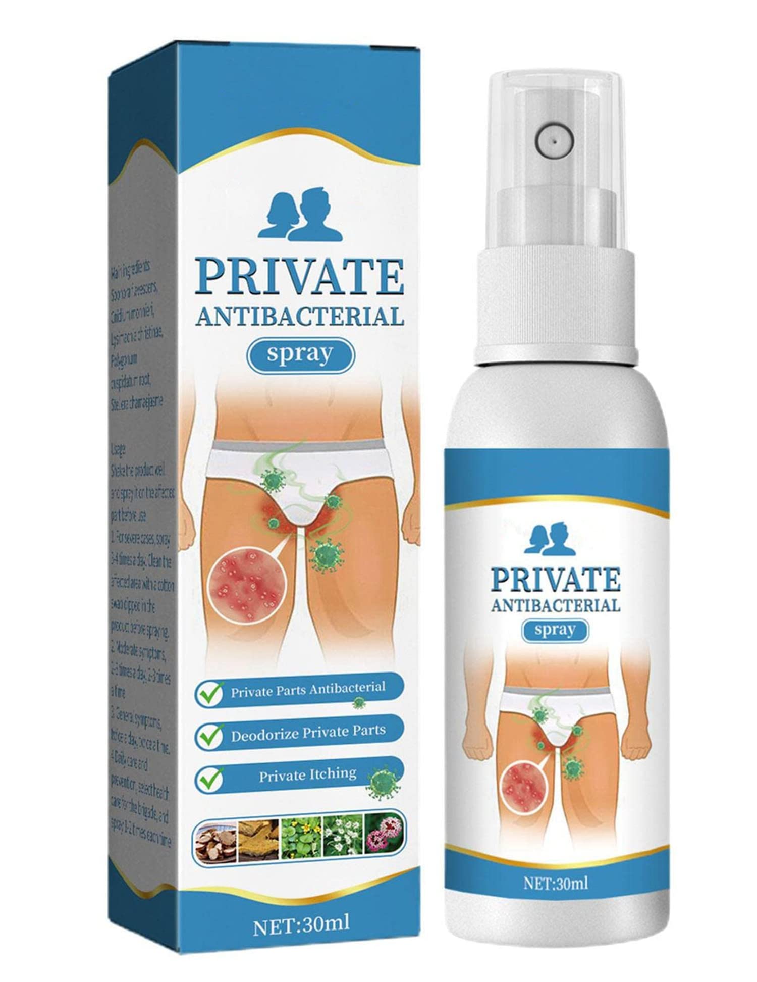 2pcs Private Antibac_terial Spray Natural Liquid Relieve Private Parts, Private Part Maximum Strength Anti It_ch External Spray, Remove Odor