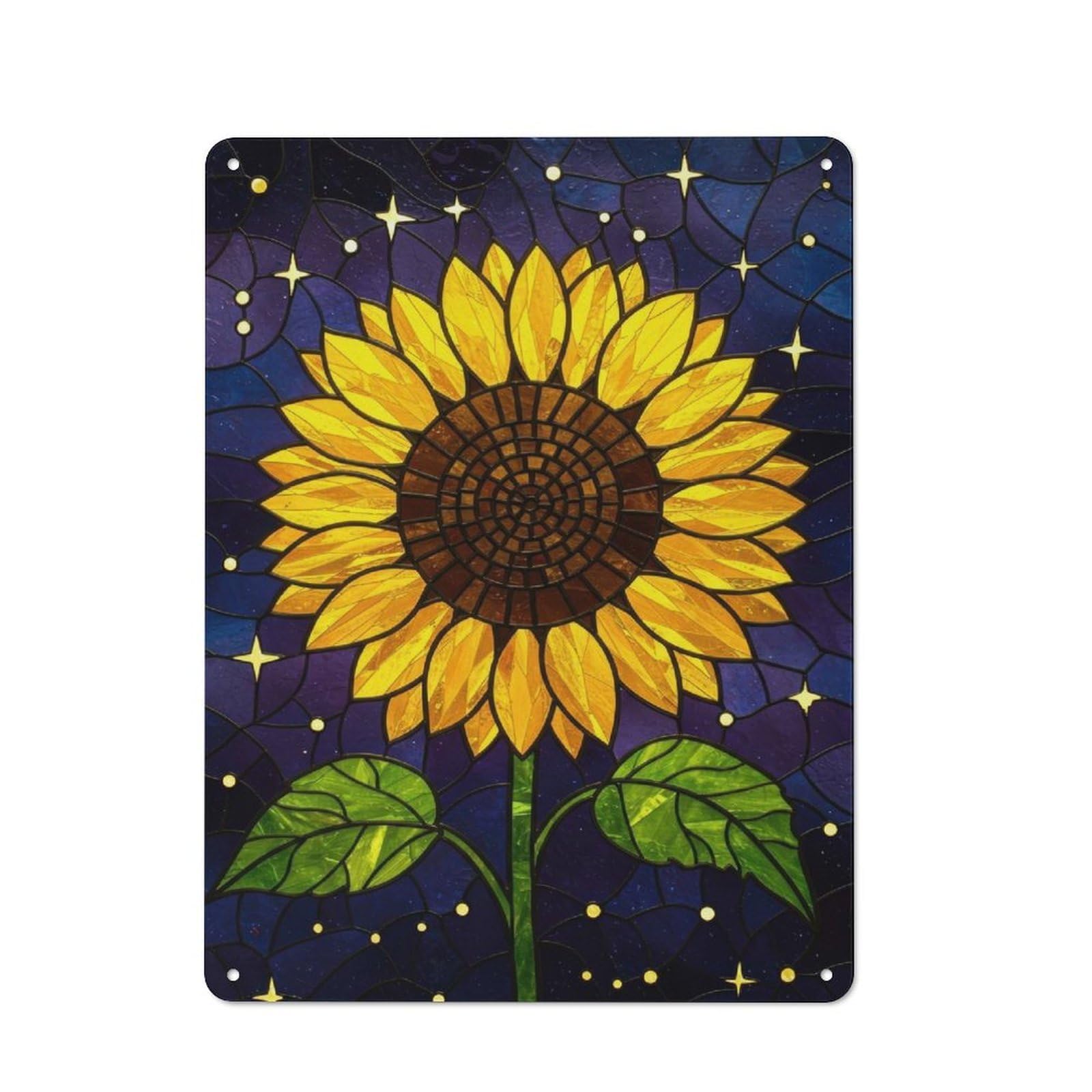 Junmoney Stained Glass Sunflower With Starry Backgroun For Hobby Room Or Studio, D Rustic Metal Sign 40X30cm, For Creative Interior Collectors Refreshing A Room In Autumn