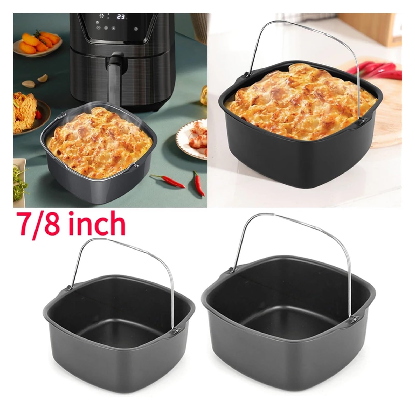 Backblech Nicht-Stick Kuchen Backblech Korb Airfryer for Backen Schüssel Pfanne Air Friteuse Zubehör Backen Korb Pizza Platte Gericht Topf Backformen(7 inch 16.5cm Tray)