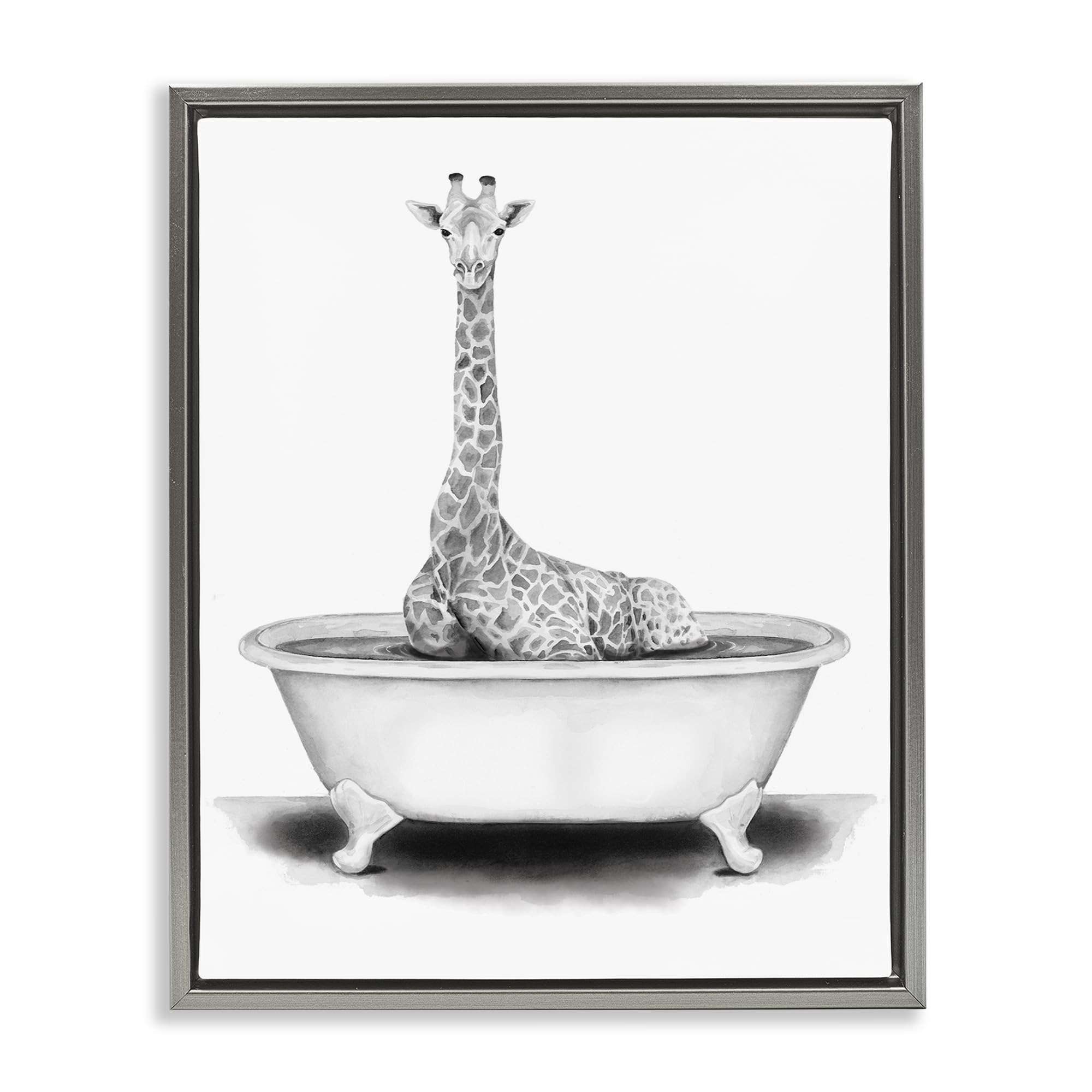 Funny Giraffe Tub Bathroom, 25 x 31 Inch Canvas in Floater Frame