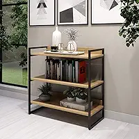 Estante Moderna Industrial, 3 Prateleiras, Estrutura em Metal Preto e Madeira, para Sala e Escritório