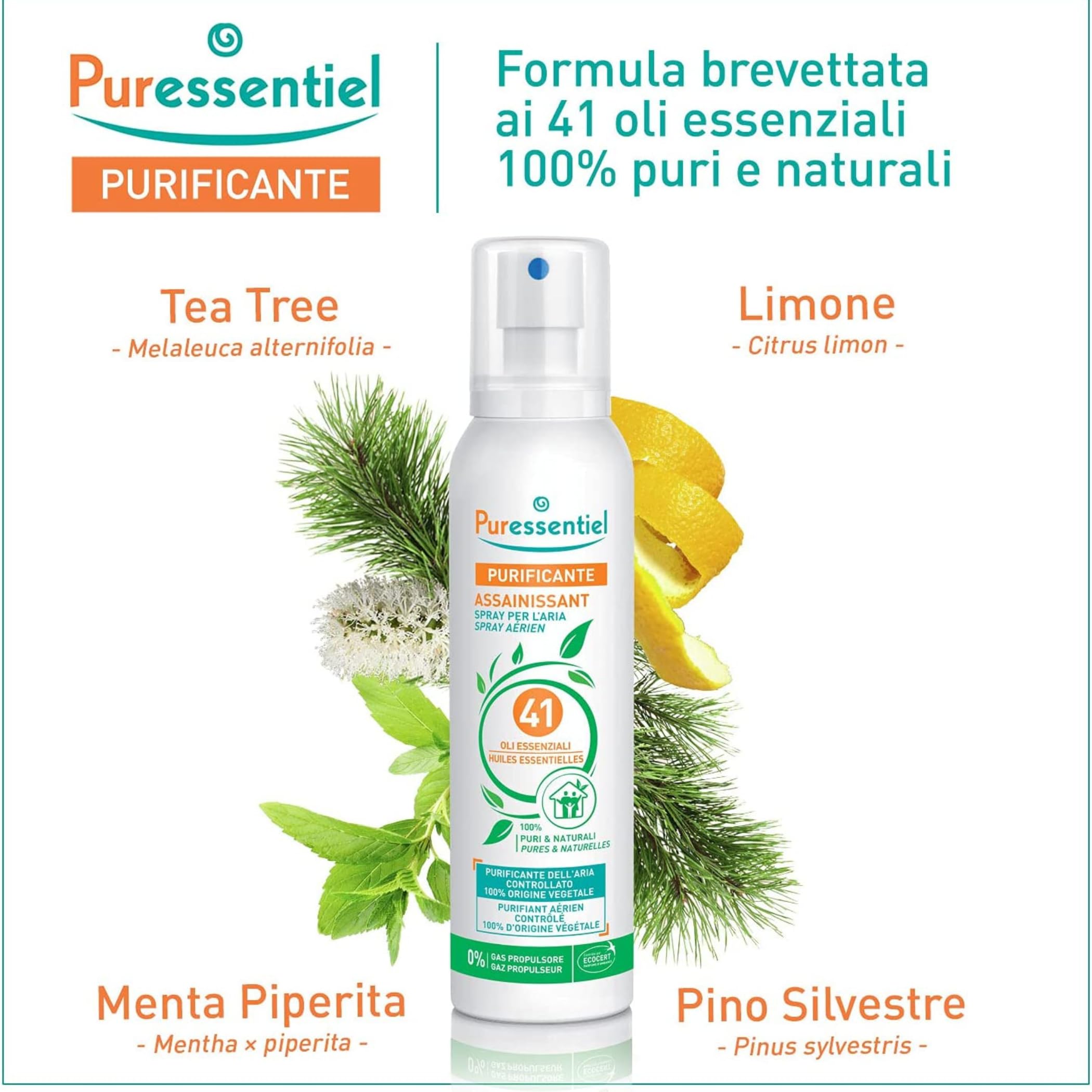 Spray Purificante per l'Aria ai 41 Oli Essenziali Puressentiel, Purifica, Tratta e Igienizza i Tessuti (200 ml (Confezione da 2))