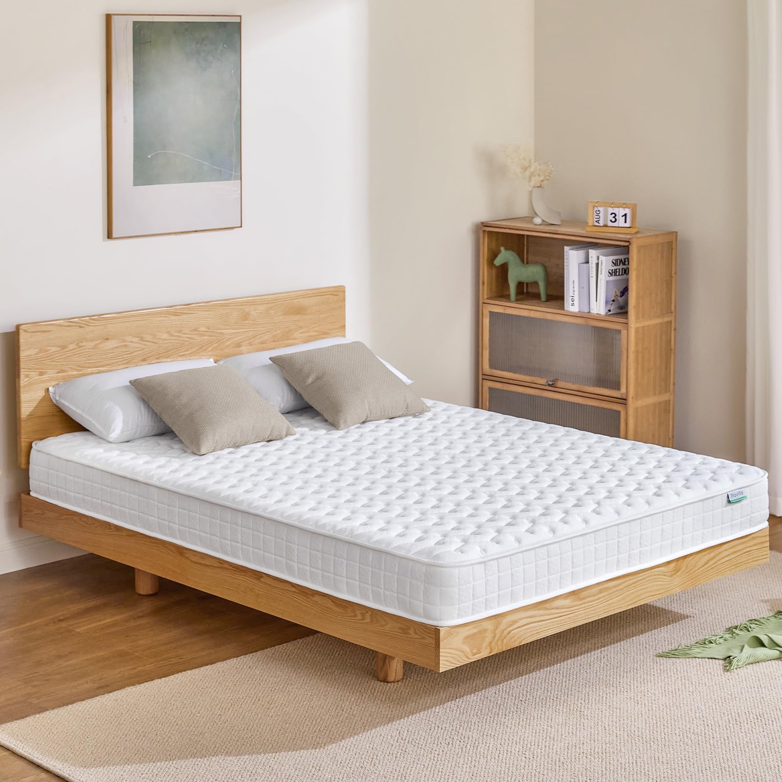 R069 日本ベッド クイーンサイズ、20cm マットレスセット、幅160cm 