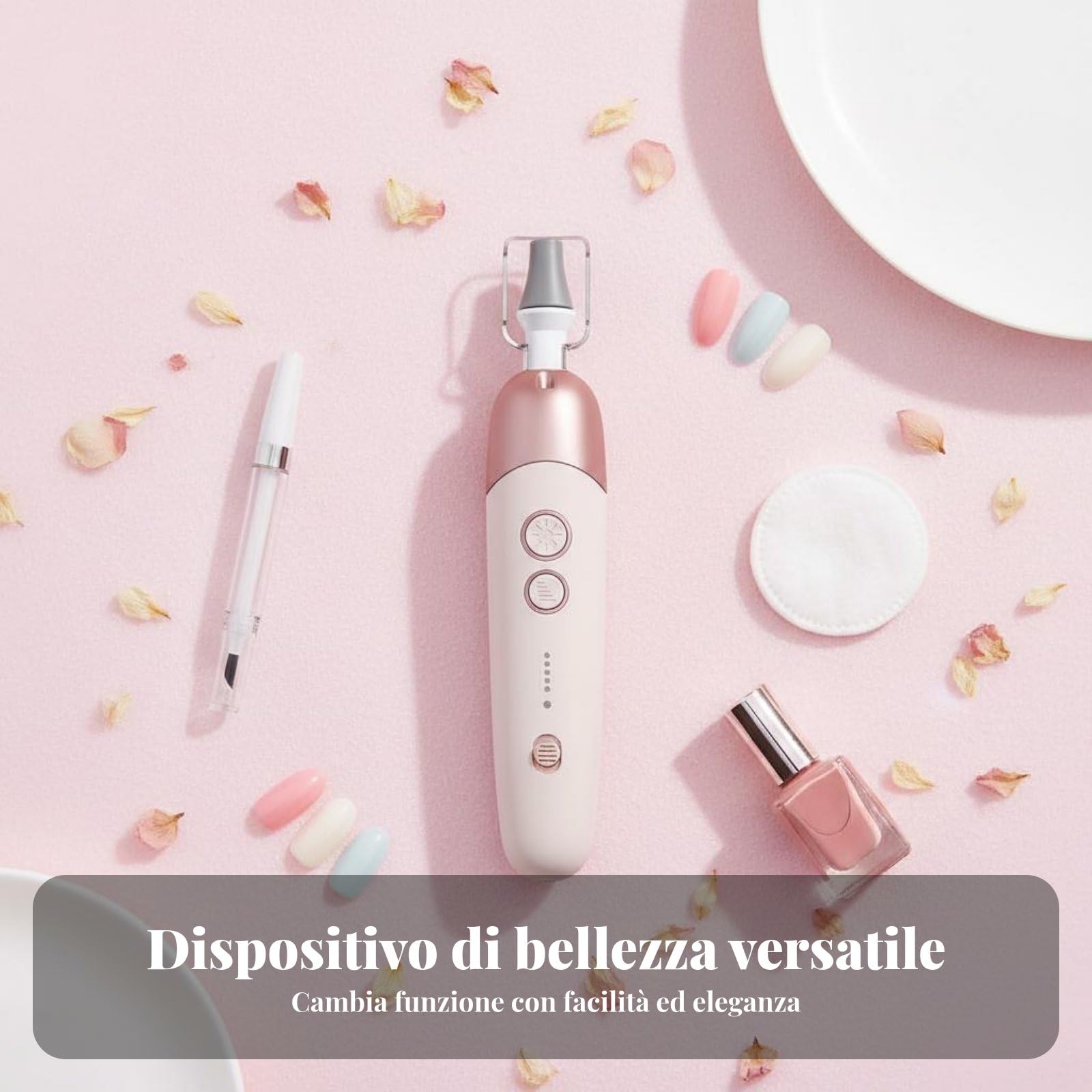 Trapano per Unghie Elettrico Fresa Lima Set Manicure Pedicure Ricaricabile con Schermo Digitale 45000 Giri Funzione Inversa Kit con Punte E Nastri , Rosa