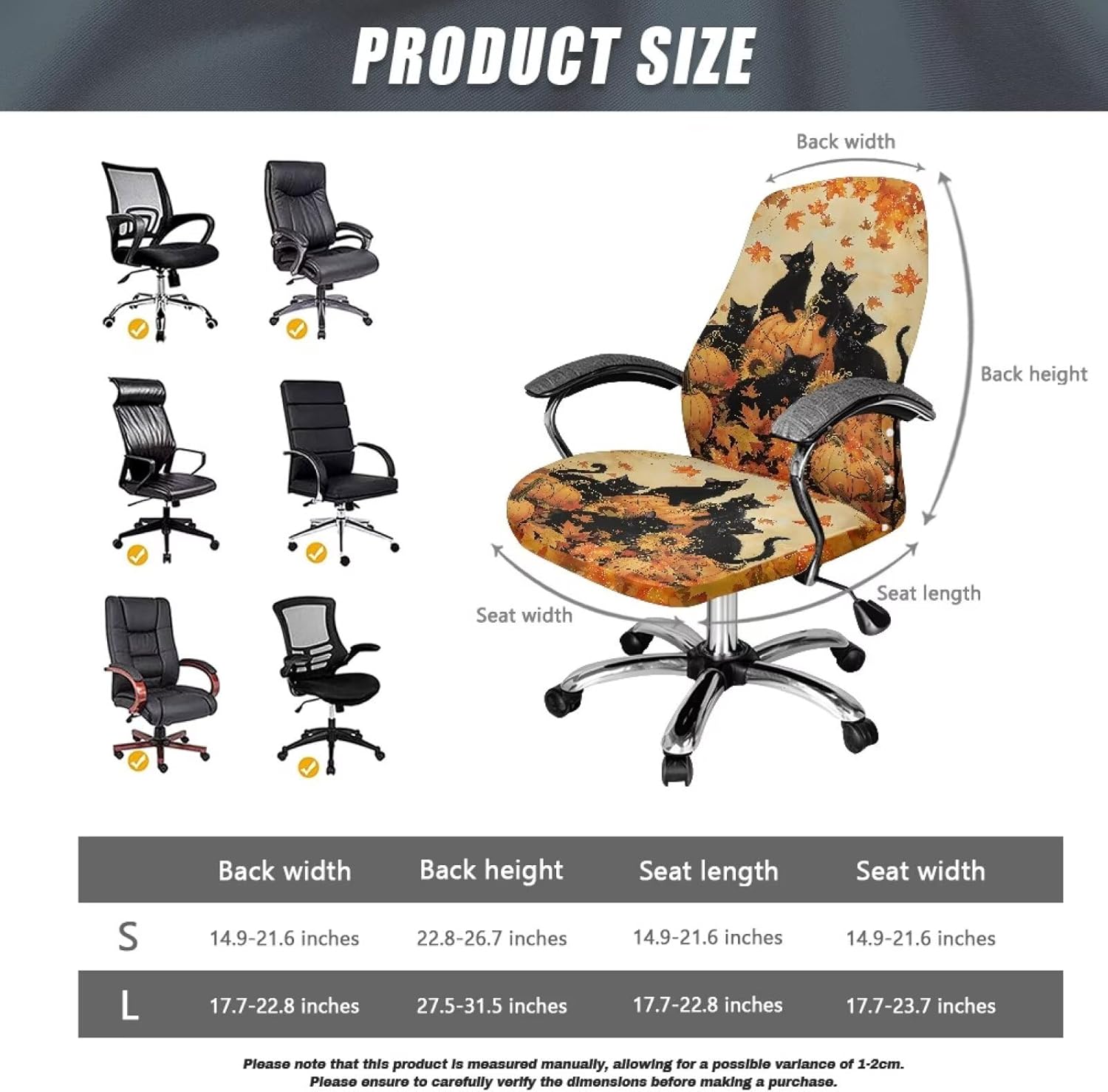 One Piece Desk Chair Seat Cover Easy to Install Office Chair Slipcover with Arms Soft Fit Breathable Universal Rotating Office Armchair Cover for Fall Thanksgiving Decor Size L