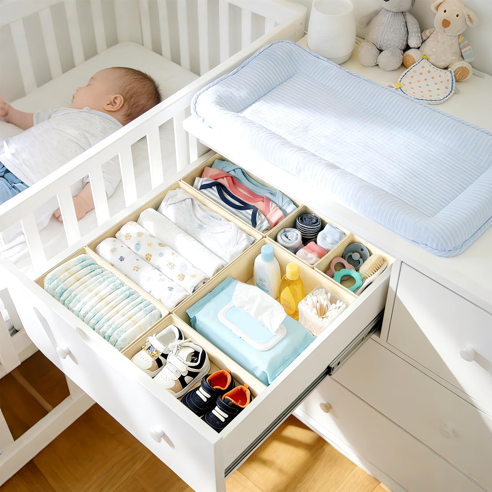 Organizador de Cajones DIMJ - 21 Cajas Plegables de Tela No Tejida para Almacenaje, Beige