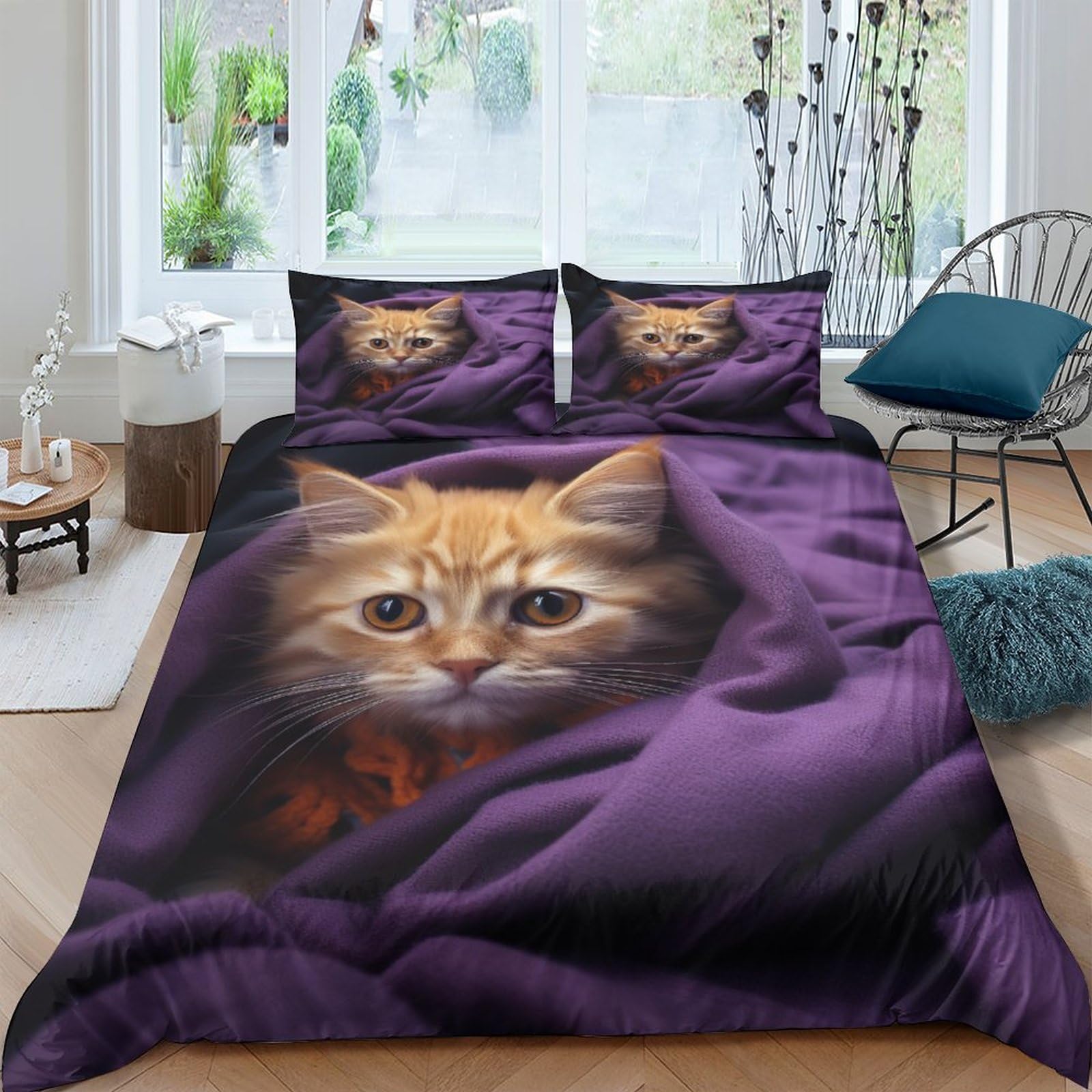 Parure de lit chaton microfine 220x240cm avec taies d'oreiller