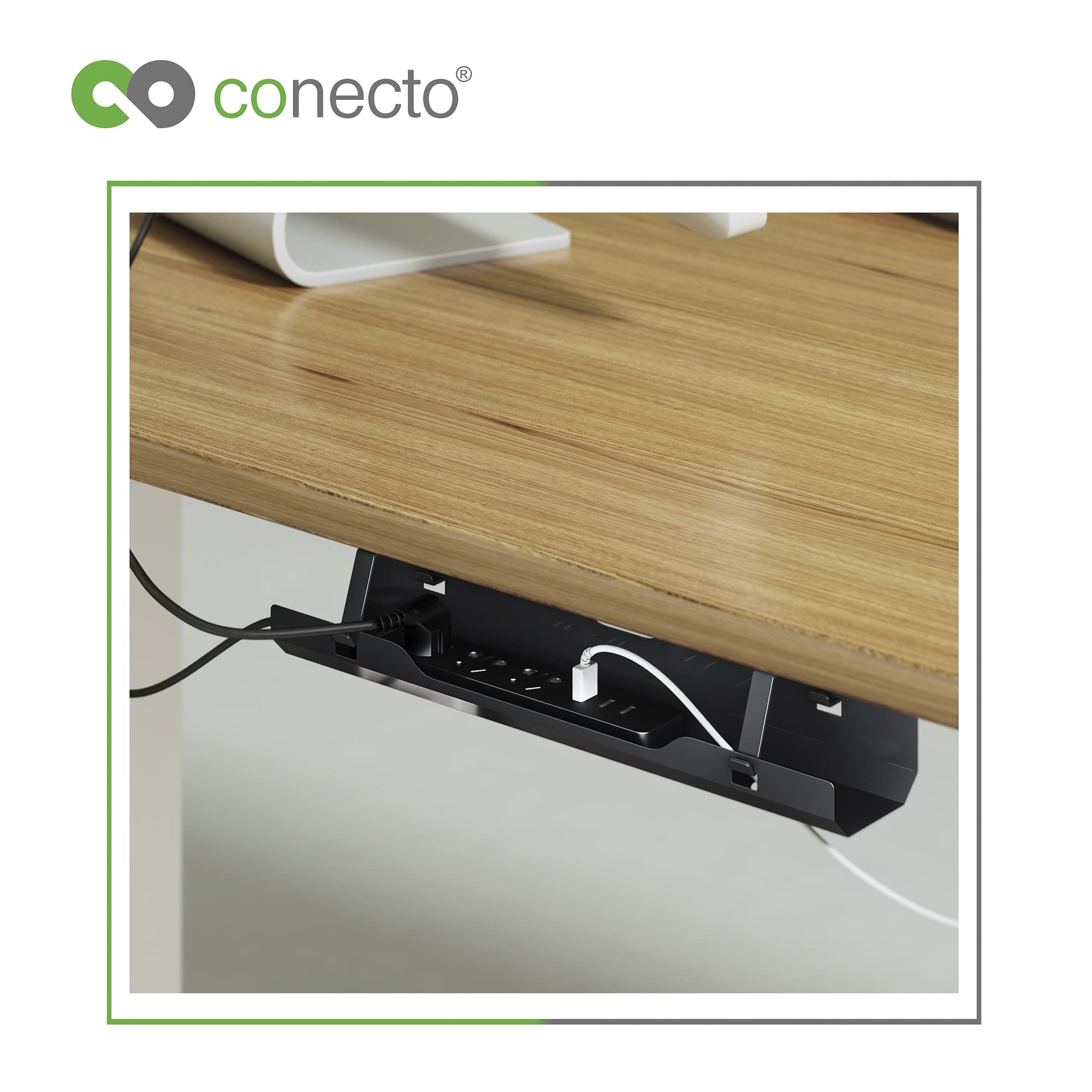 conecto Kabelhalterung für Schreibtische, Kabelmanagement mit Untertischmontage, schwarz, SA-CC50880