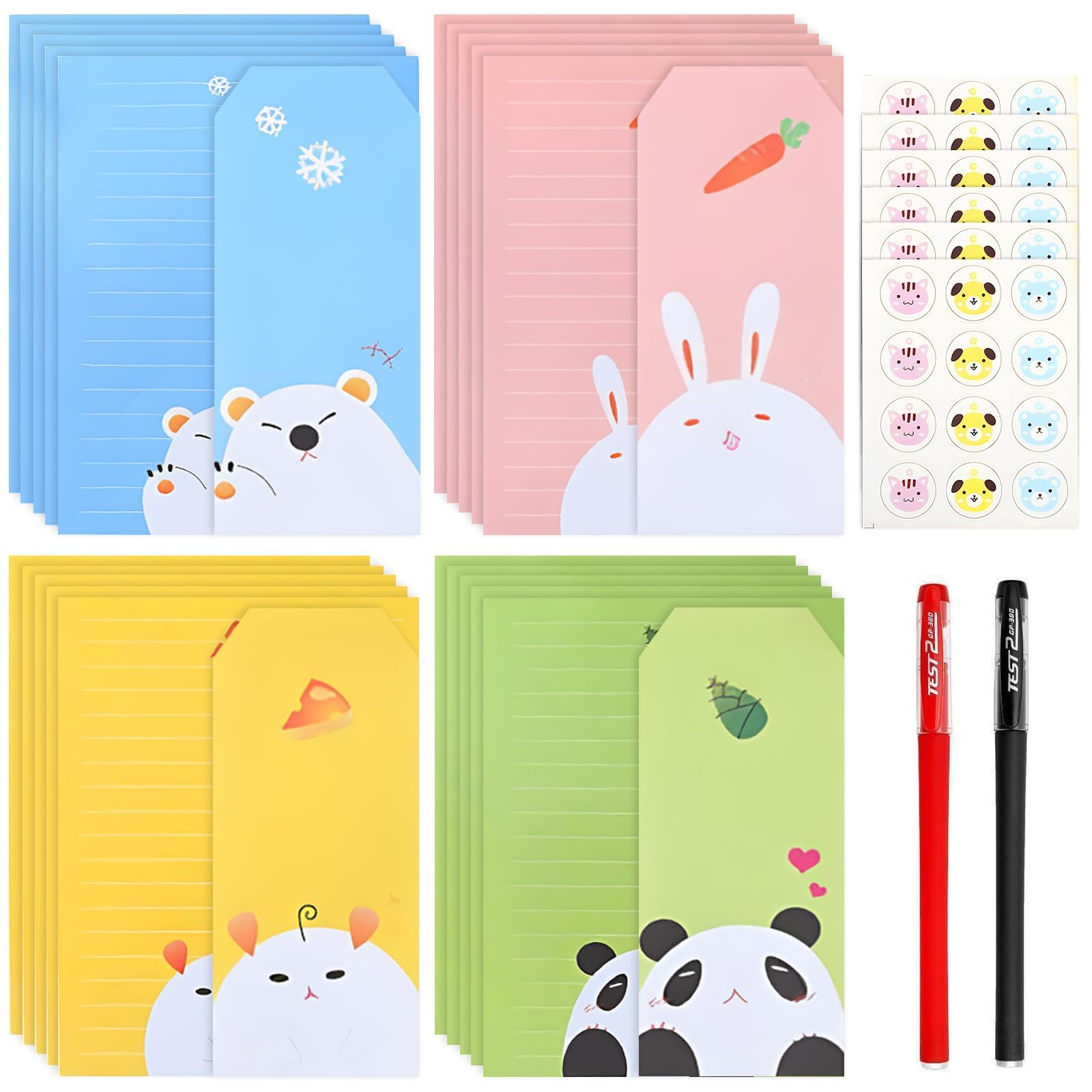 Kids Letter Writing Set, 24 Pcs Writing Paper & 12 Envelopes 4 Style Kawaii Stationery Set 7 * 10 in Lined Paper Cute Stationery Set for Girls Boys