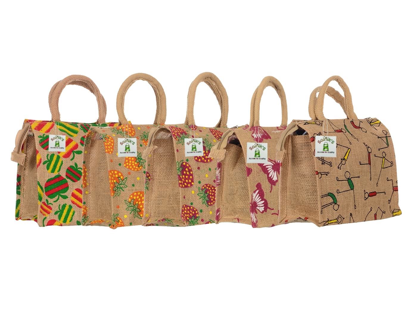 SAINIK'S - ACCESS TO QUALITYSAINIK'S - ACCESS TO QUALITY Unisex Dry Fruit Mall Multipurpose Reusable Jute Shopping Tote Bags Eco-Friendly Multi Color and Design Shopping Grocery Gift Bag (pack of 5) SD-05