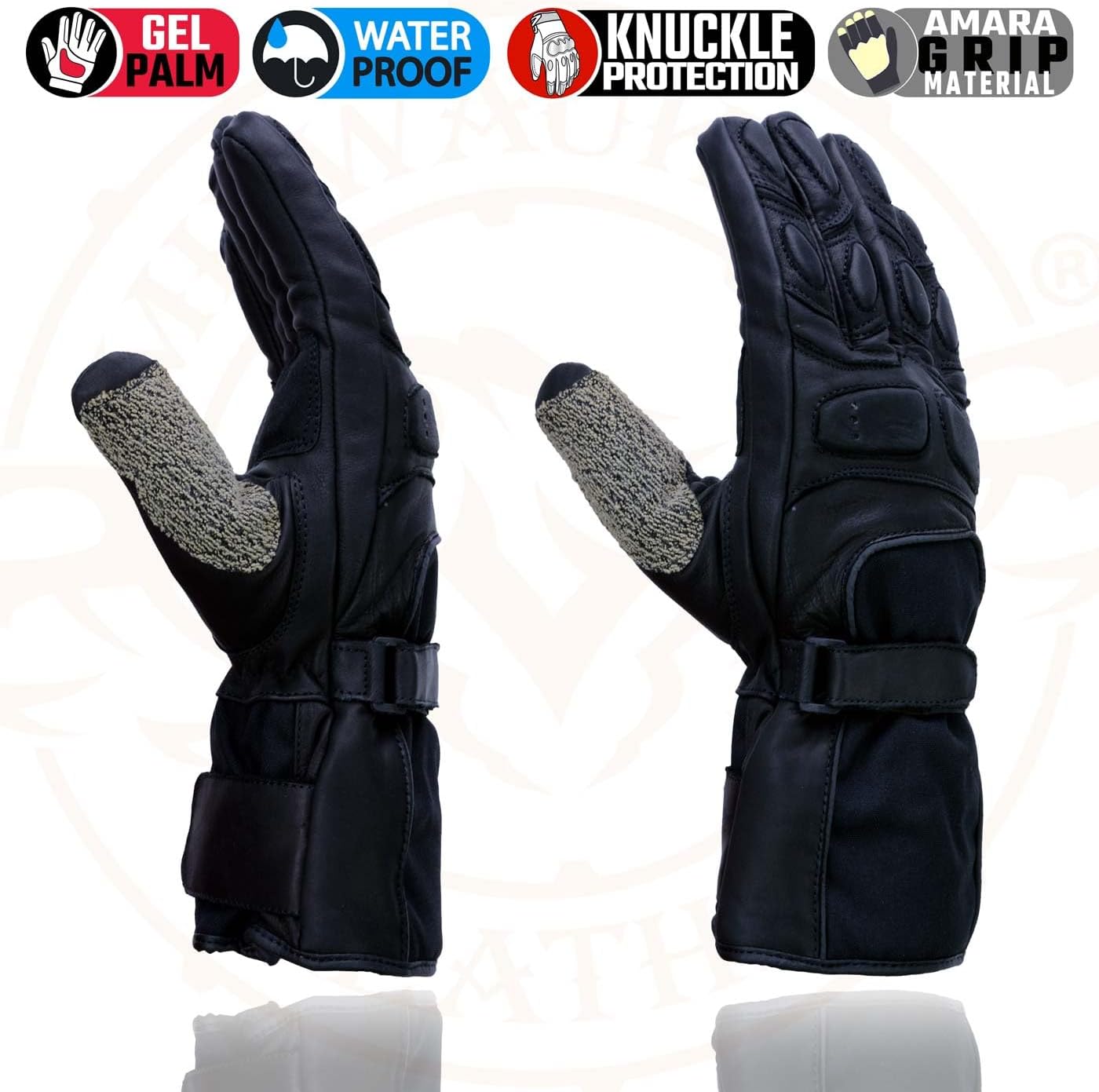 Milwaukee Leather SH814 Men's Black Leather Waterproof Gauntlet Motorcycle Gloves w/Textile and Leather